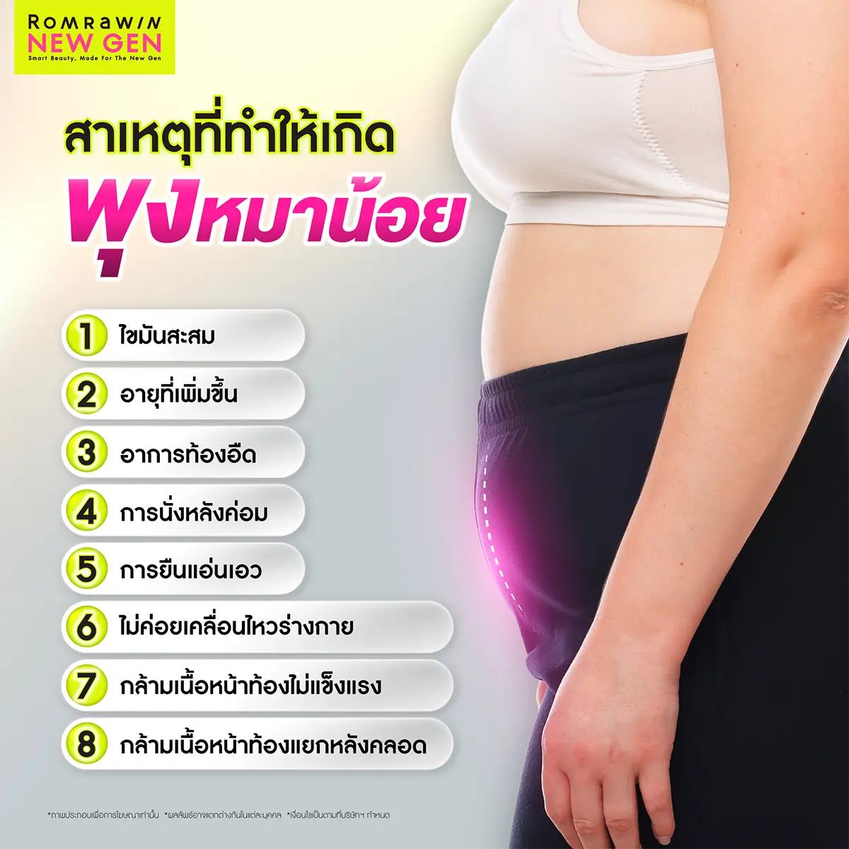 สาเหตุที่ทำให้เกิดพุงหมาน้อย อินโฟกราฟิกแจกแจงปัจจัยการสะสมไขมันใต้สะดือรอบเอว