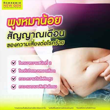 พุงหมาน้อย สัญญาณเตือนของความเสี่ยงต่อโรคร้าย ภาพกราฟิกอธิบายปัญหาสุขภาพและกลุ่มอาการเมตาบอลิกซินโดรมจากไขมันสะสมใต้สะดือ