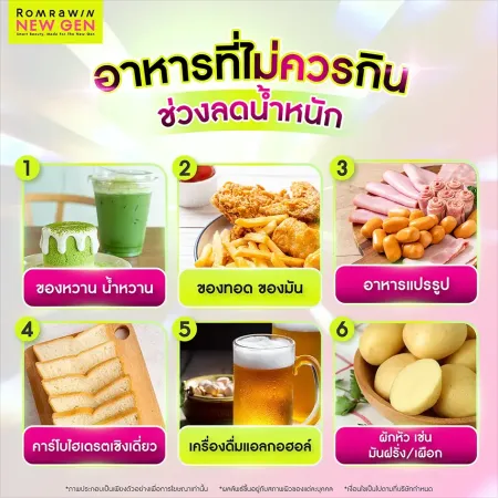 อาหารที่ไม่ควรกินช่วงลดน้ำหนัก ของหวาน น้ำหวาน ของทอด ของมัน อาหารแปรรูป Romrawin New Gen