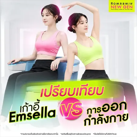 เปรียบเทียบเก้าอี้ Emsella VS การออกกำลังกาย ภาพกราฟิกผู้หญิงเปรียบเทียบความแตกต่างระหว่างการนั่งเก้าอี้กับการออกกำลังกายขลิบกล้ามเนื้อ