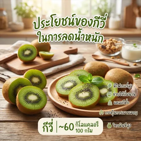 กีวี่สด ผลไม้แคลอรีต่ำอุดมด้วยเอนไซม์และวิตามินซี