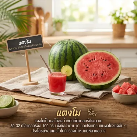แตงโมสด ผลไม้ฉ่ำน้ำแคลอรีต่ำสำหรับคุมอาหาร