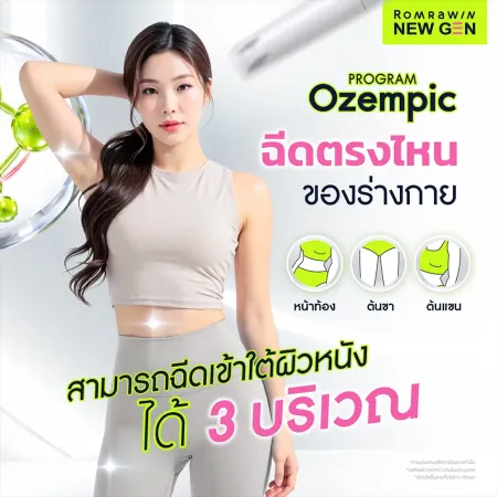 Program Ozempic ฉีดตรงไหน แสดงตำแหน่งฉีดใต้ผิวหนังบริเวณหน้าท้อง ต้นขา และต้นแขน